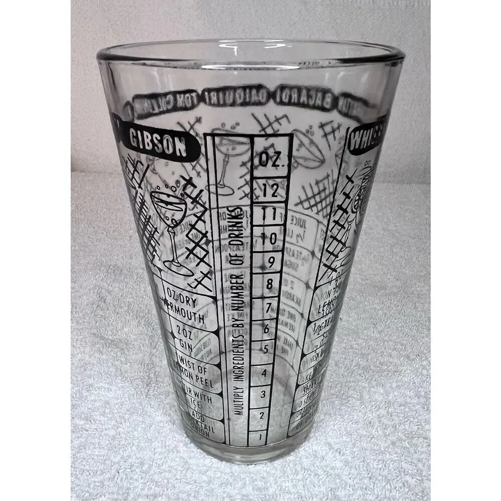 Vintage Bartender's Shaker Pint Bar Glass Cocktail and Mixed Drink Recipes